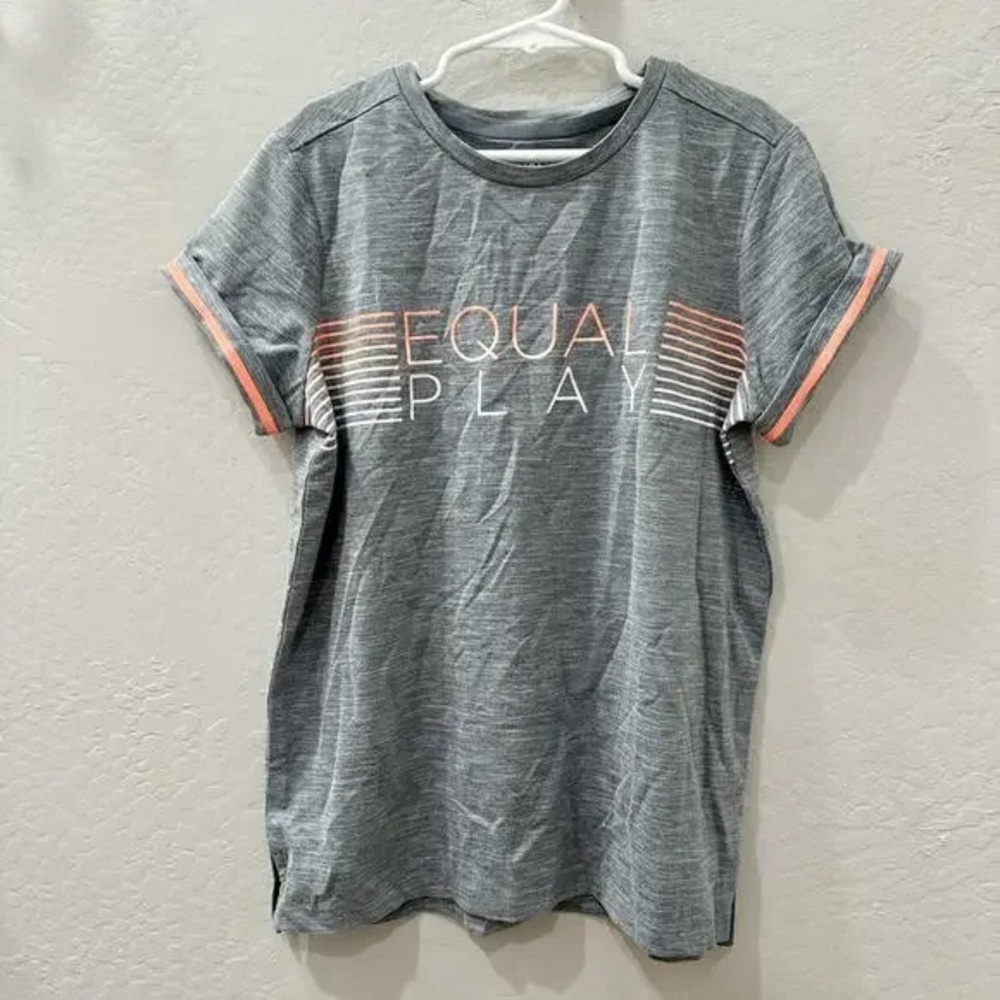 Girls' Grey 'Equal Play' Short Sleeve Tee with Pink Trim